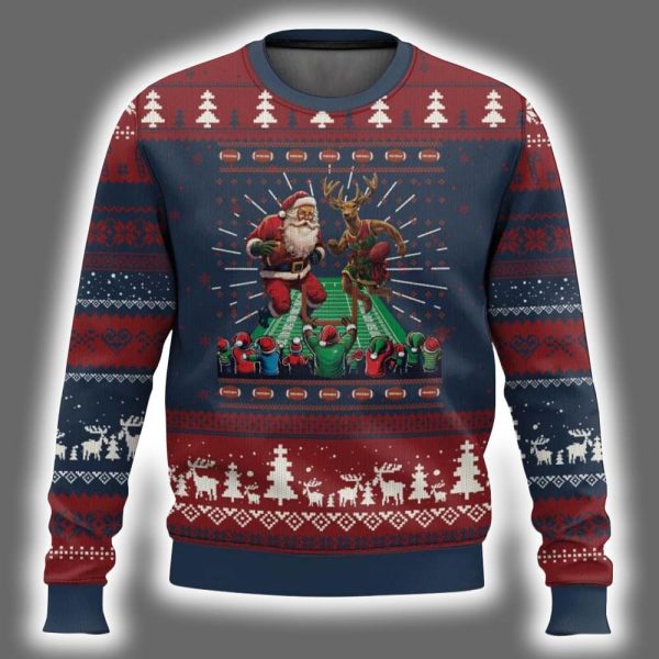 Santa Reindeer Football Match Ugly Christmas Sweater 2
