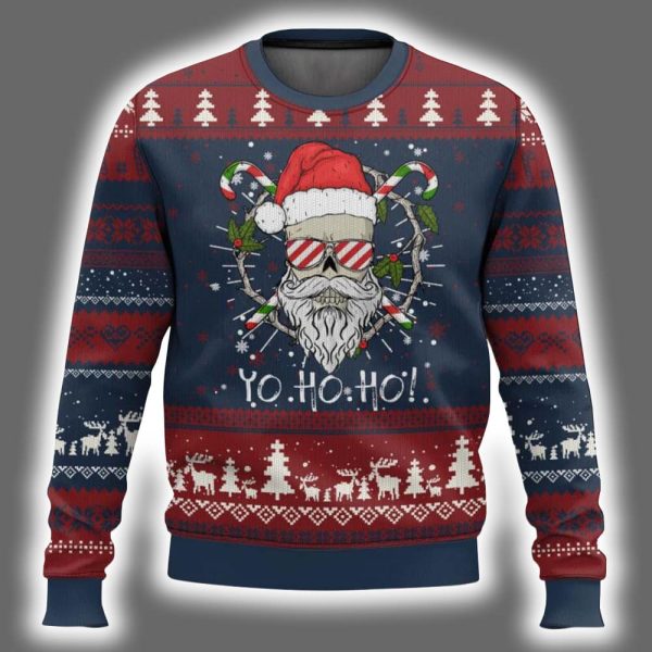 Santa Yo Ho Ho Skull Beard Sunglass Ugly Christmas Sweater 2