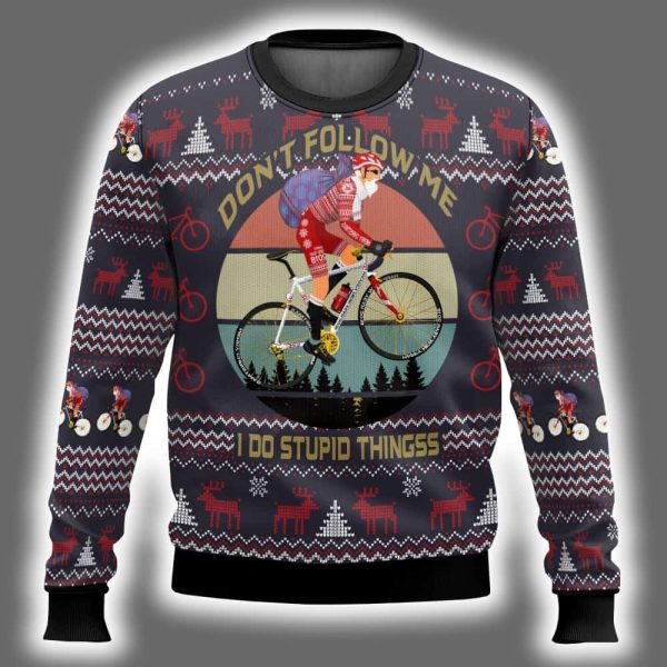 Satan Claus On Mountain Bike Ugly Christmas Sweater 2