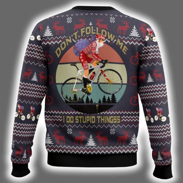 Satan Claus On Mountain Bike Ugly Christmas Sweater 3