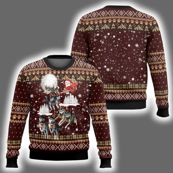 Siberian Husky Reindeers Car Ugly Christmas Sweater