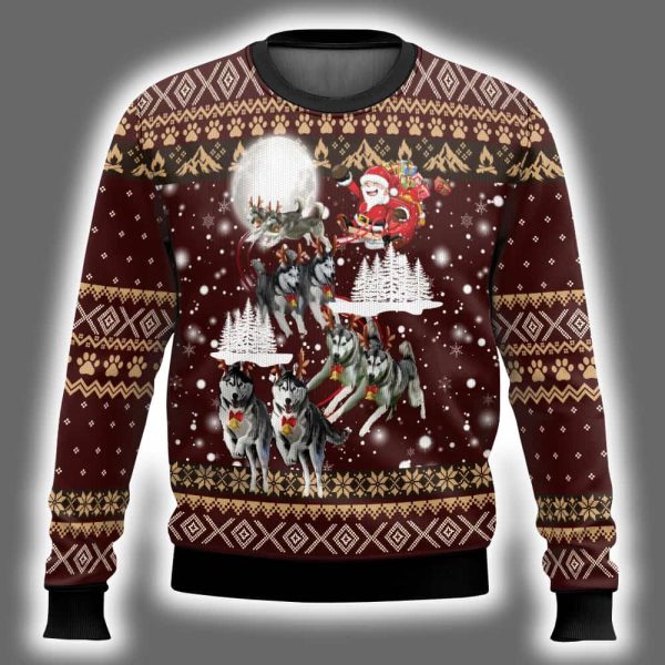 Siberian Husky Reindeers Car Ugly Christmas Sweater 2