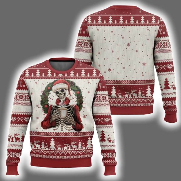 Skeleton Dead Inside But Caffeinated Coffee Lover Ugly Christmas Sweater