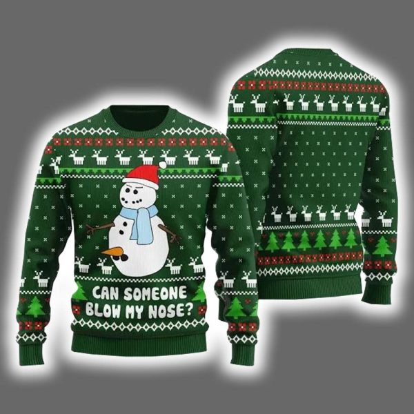 Snowman Blow My Nose Offensive Ugly Xmas Sweater