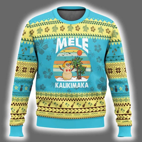 Snowman Mele Kalikimaka Beach Hawaii Xmas In July Tropical Ugly Christmas Sweater 2