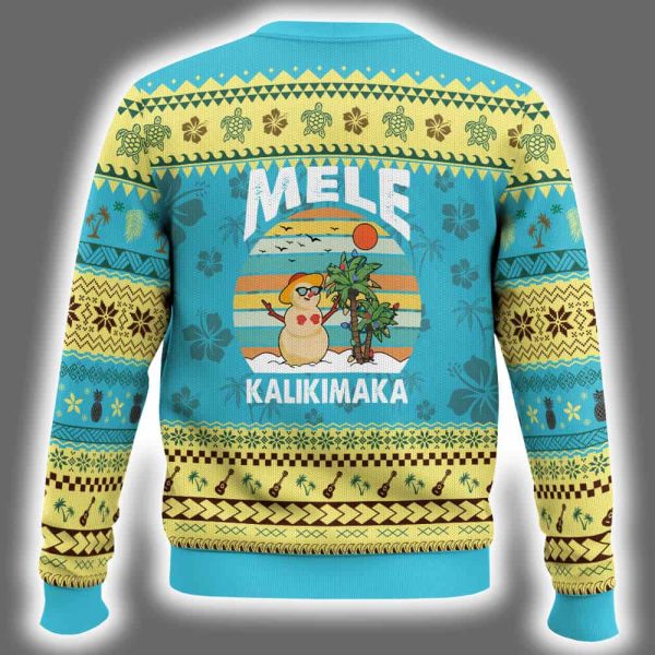 Snowman Mele Kalikimaka Beach Hawaii Xmas In July Tropical Ugly Christmas Sweater 3