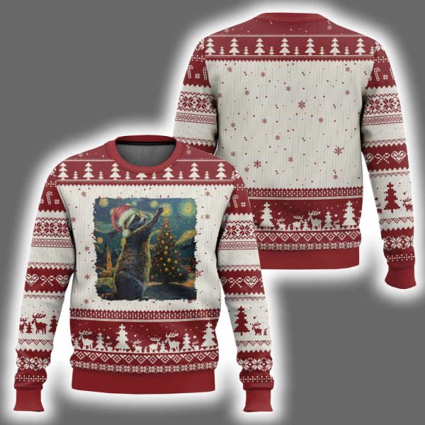 Starry Night Raccoon Ugly Christmas Sweater