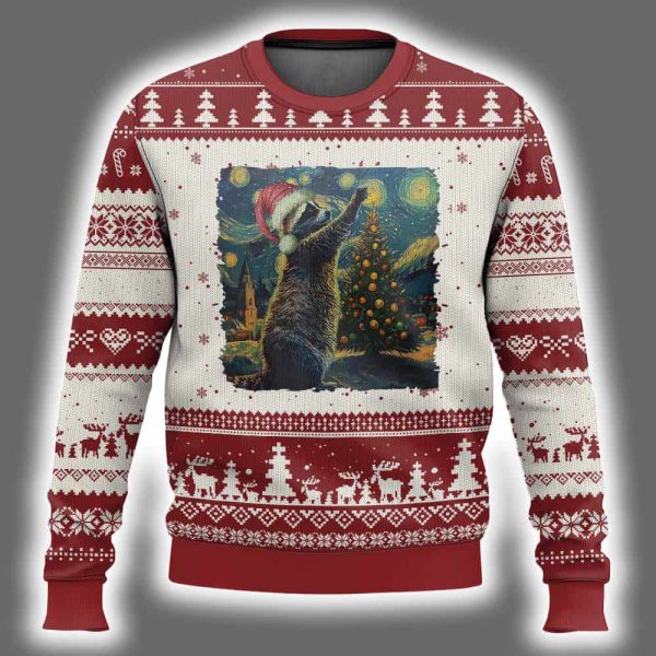 Starry Night Raccoon Ugly Christmas Sweater 2