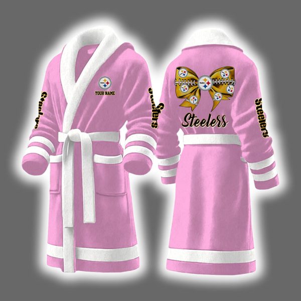 Steelers Bow Tie Personalized Bathrobe 3