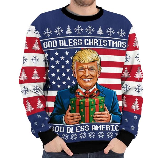 Trump God Bless Christmas God Bless America Christmas Ugly Christmas Sweater 2