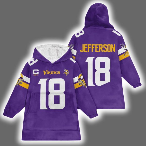 Vikings Justin Jefferson 18 Football Blanket Hoodie