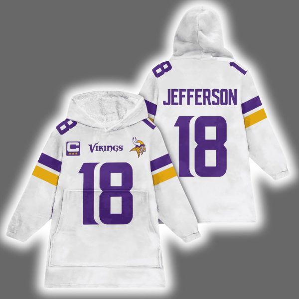 Vikings Justin Jefferson 18 Football Blanket Hoodie 2