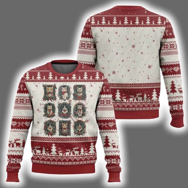 Xmas Cat Vintage Kitten Victorian Holly Wreath Ugly Christmas Sweater