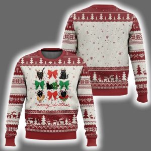 Meowy Christmas Cute Black Cats Coquette Bow Ugly Christmas Sweater 1