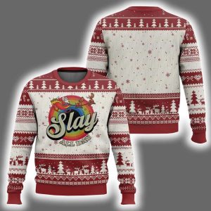 Xmas LGBT Slay All Day Sleigh Rainbow Ugly Christmas Sweater