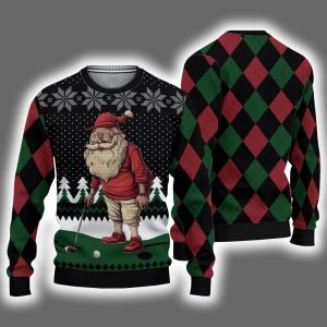 Santa Claus Playing Golf Ugly Christmas Sweater