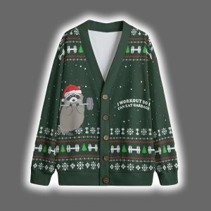 Raccoon I Workout So I Can Eat Carbage Christmas Cardigan