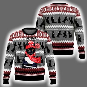 Black Cat Tree Killer Ugly Christmas Sweater