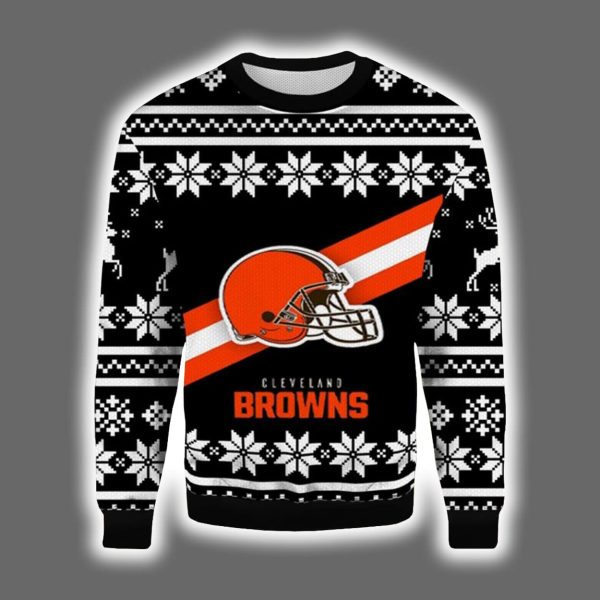 2025 Helmet Browns Ugly Christmas Sweater