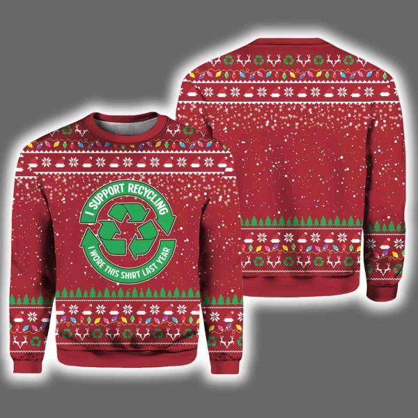2025 I Support Recycling Ugly Sweater Christmas
