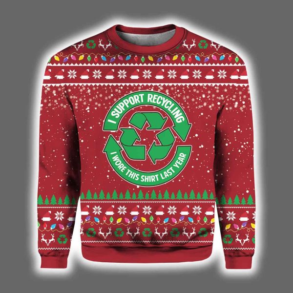 2025 I Support Recycling Ugly Sweater Christmas 2