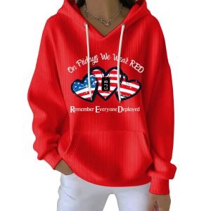 On Fridays We Wear RED Print Casual Pit Striped Hoodie