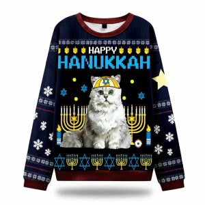 Cat Happy Hanukkah Ugly Christmas Sweater