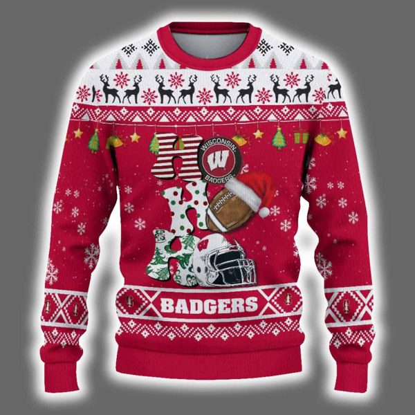 Badgers Football HO HO HO Ugly Christmas Sweater 2
