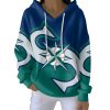 Baseball Mariners Print Ribbed Pit Striped Hoodie