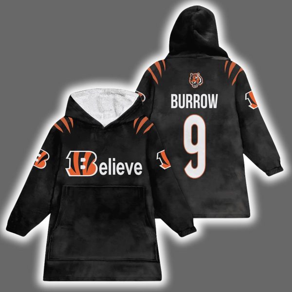 Bengals Believe Burrow 9 Blanket Hoodie
