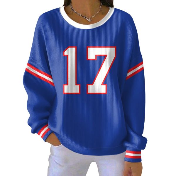 Bills Josh Allen 17 Pit Striped Sweatshirt