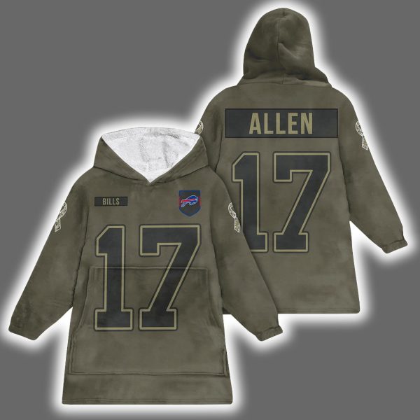 Bills Josh Allen 17 Salute to Service Blanket Hoodie