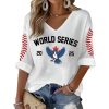 Blue Jays Baseball World Series 2025 Print Waffle V Neck T shirt 2