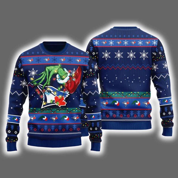 Blue Jays Grnch Hand Ugly Christmas Sweater