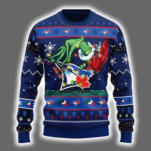 Blue Jays Grnch Hand Ugly Christmas Sweater 2