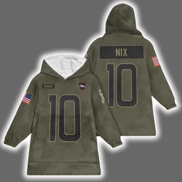 Broncos Bo Nix 10 Salute to Service Blanket Hoodie