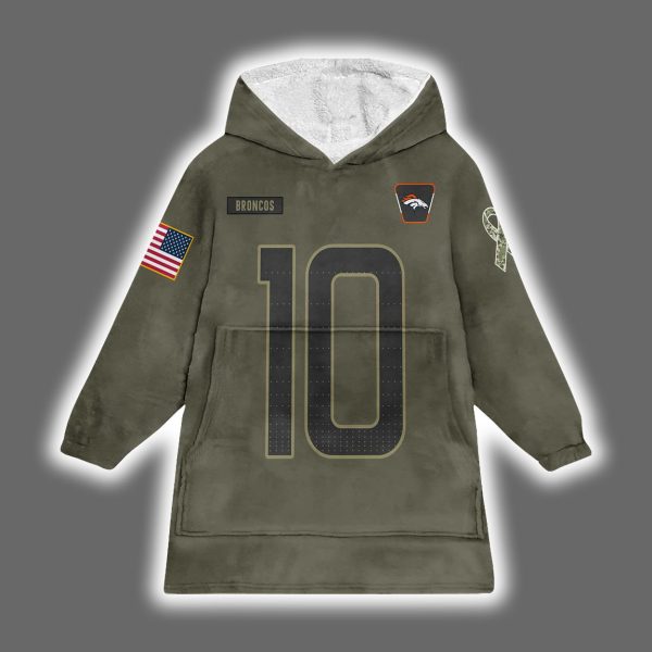 Broncos Bo Nix 10 Salute to Service Blanket Hoodie 2