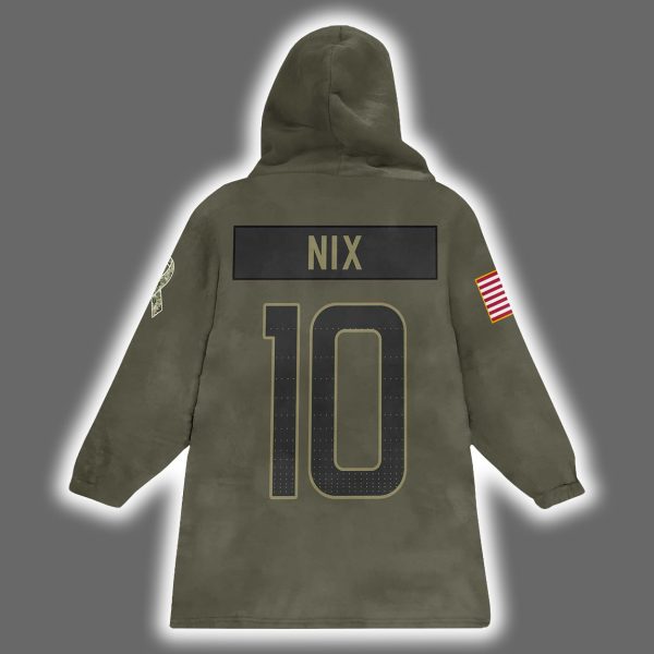 Broncos Bo Nix 10 Salute to Service Blanket Hoodie 3
