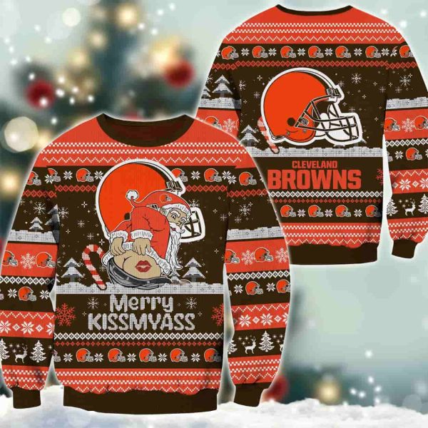 Browns Merry Kissmyass Santa Claus Ugly Christmas Sweater 2