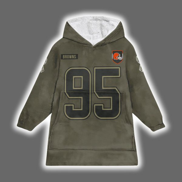 Browns Myles Garrett 95 Salute to Service Blanket Hoodie 2