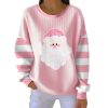 Casual Santa Claus Pink Print Pit Striped Sweatshirt 2