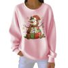 Casual Snowman Print Long Sleeve Pit Striped Sweatshirt 2