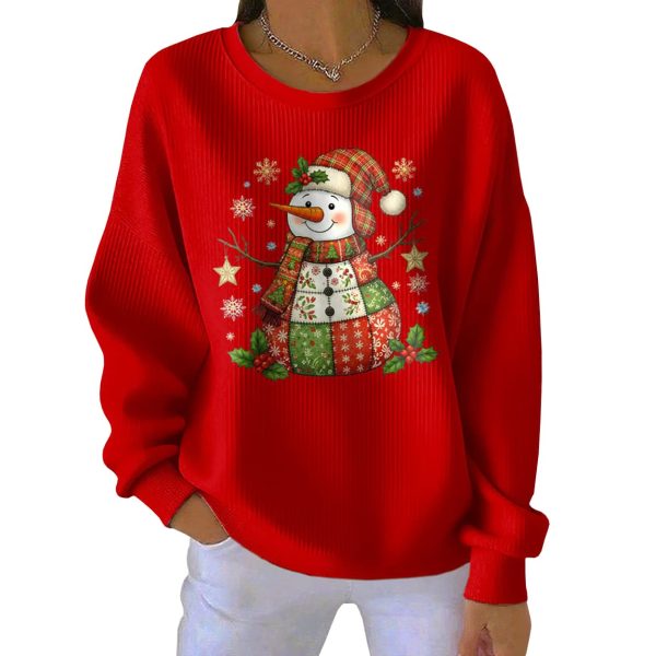 Casual Snowman Print Long Sleeve Pit Striped Sweatshirt 4