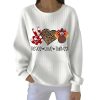 Casual Thanksgiving Peace Love Turkey Print Ribbed Round-Neck Sweatshirt