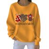 Casual Thanksgiving Peace Love Turkey Print Ribbed Round Neck Sweatshirt 2