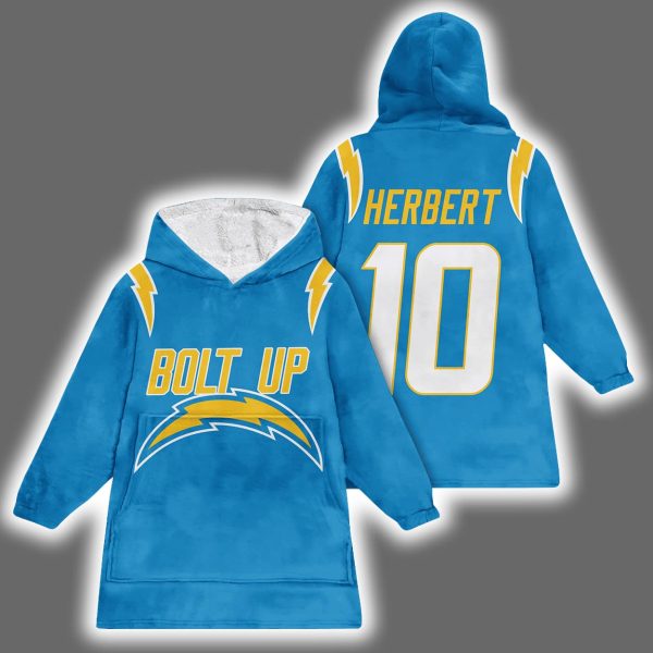 Chargers Bolt Up Justin Herbert 10 Blanket Hoodie