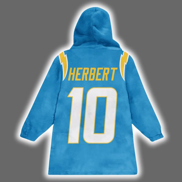 Chargers Bolt Up Justin Herbert 10 Blanket Hoodie 3