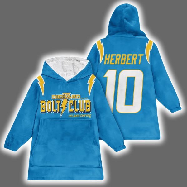 Chargers Diehard Bolt Club Herbert 10 Blanket Hoodie