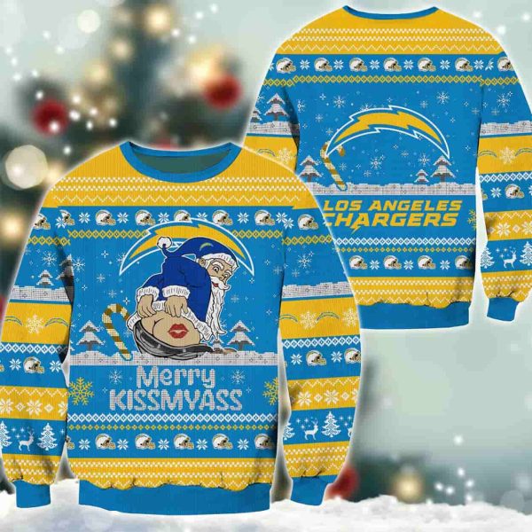 Chargers Merry Kissmyass Santa Claus Ugly Christmas Sweater 2