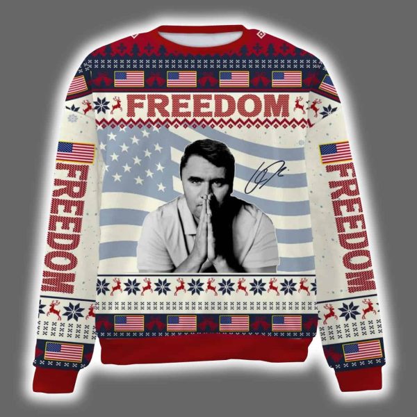 Charlie Kirk Freedom Signature Rest In Peace Ugly Christmas Sweater 3